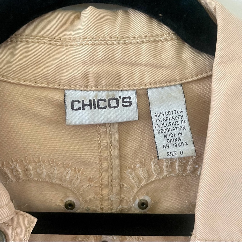 Chico’s Tan Denim Jacket with Embroidery - Picture 2 of 5
